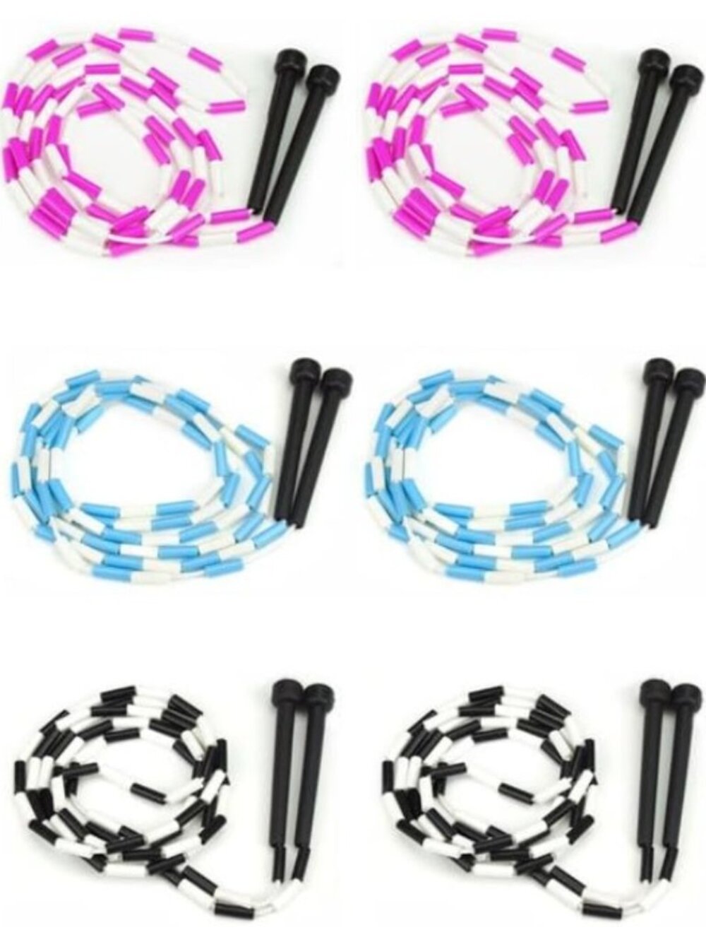 Jump Rope 12-Pack  Pink, Blue, Black and White Skip Ropes for Exercise - Outdoor